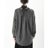 BACKレースアップ細コール裾タック多釦ブラウス | rps | 詳細画像27