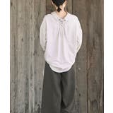 BACKレースアップ細コール裾タック多釦ブラウス | rps | 詳細画像4