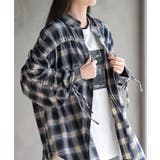 ネイビー | 起毛チェックドロストスリーブワイドシャツ | rps