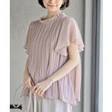グレージュ | フリルネックフレアー袖プリーツブラウス | rps