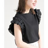 ブラック | フリルスリーブリブＴシャツ | rps