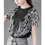 ブラック | フラワーレース袖リブTシャツ | rps