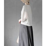 格子編み前リボン５分袖ニットカーディガン | rps | 詳細画像3 