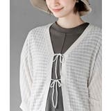 格子編み前リボン５分袖ニットカーディガン | rps | 詳細画像6 