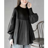 ブラック | Ａラインプリーツ切替ニットプルオーバー | rps