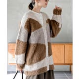 ブラウン | 異素材ＭＩＸ×柄ニットカーディガン | rps