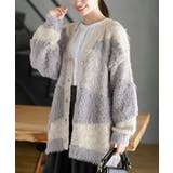 パープル | 異素材ＭＩＸ×柄ニットカーディガン | rps