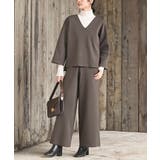 ブラウン | Vネックニットプルオーバー+ニットパンツセットアップ | rps