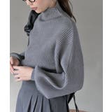 杢チャコール | ボリューム袖ボトルネックリブニットプルオーバー | rps