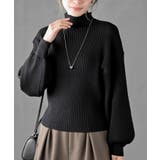 ブラック | ボリューム袖ボトルネックリブニットプルオーバー | rps