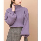 パープル | ボリューム袖ボトルネックリブニットプルオーバー | rps