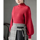 レッド | ボリューム袖ボトルネックリブニットプルオーバー | rps