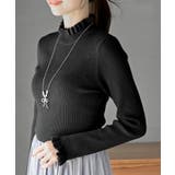 ブラック | フリルネックリブニットプルオーバー | rps