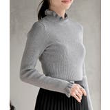 杢グレー | フリルネックリブニットプルオーバー | rps