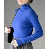 ブルー | 袖口ボタンタートルリブニットプルオーバー | rps