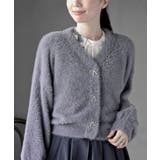 パープル | リボンボタンフェザーＶネックカーディガン | rps