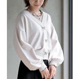 アイボリー | リボンボタンボリューム袖ニットカーディガン | rps