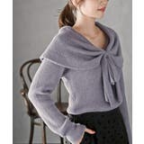 パープル | リボンモチーフラメフェザーニットプルオーバー | rps