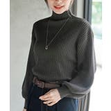 CHACグレー | ボリューム袖ボトルネックラメリブニットプルオーバー | rps