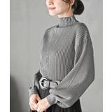 杢グレー | ボリューム袖ボトルネックラメリブニットプルオーバー | rps