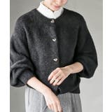 ブラック | ハートボタンラメフェザークルーネックカーディガン | rps