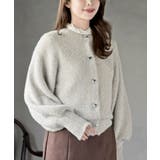 ベージュ | ハートボタンラメフェザークルーネックカーディガン | rps