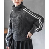 杢チャコール | ライン入りタートルケーブルニットプルオーバー | rps