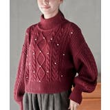 ボルドー | パール付きハイネックケーブルニットプルオーバー | rps