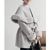 グレージュ | フェイクファーケープ付きコート | rps