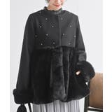 ブラック | 異素材切替パール付きフェイクファーコート | rps