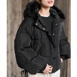 ブラック | フェイクファーフード付き中綿ジャケット | rps