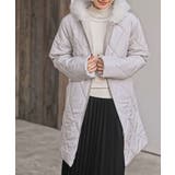 グレージュ | パール付きキルティング中綿コート | rps