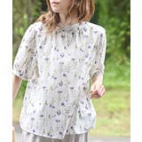 ラベンダー | 花柄プチハイネック７分袖ブラウス | rps
