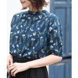 Dネイビー | 花柄プチハイネック７分袖ブラウス | rps