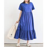 ブルー | カット×布帛切替ティアードワンピース | rps