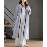 ネイビー | ストライプパターン切替７分袖シャツワンピース | rps