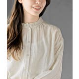 フリルネック７分袖綿麻ブラウス | rps | 詳細画像16 