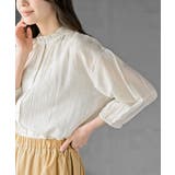 フリルネック７分袖綿麻ブラウス | rps | 詳細画像17 