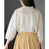 フリルネック７分袖綿麻ブラウス | rps | 詳細画像18 