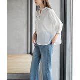 フリルネック７分袖綿麻ブラウス | rps | 詳細画像3 