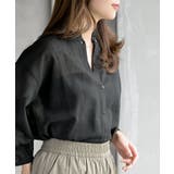 フリルネック７分袖綿麻ブラウス | rps | 詳細画像33 