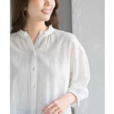 フリルネック７分袖綿麻ブラウス | rps | 詳細画像6 