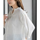 フリルネック７分袖綿麻ブラウス | rps | 詳細画像7 