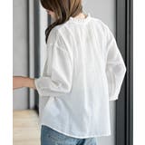 フリルネック７分袖綿麻ブラウス | rps | 詳細画像8 