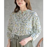 オフホワイト2 | フリルネック７分袖綿麻ブラウス | rps