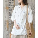 オフホワイト | ブーケ刺繍7分袖ブラウス | rps