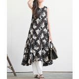 ブラック | レーヨンプリントフレアーワンピース | rps