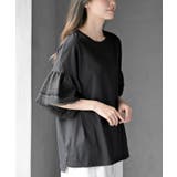 ブラック | 刺繍レーススリーブ切替カットＴ | rps