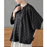 ブラック | バンドカラーレーヨンプリントドルマンブラウス | rps