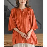 オレンジ | バンドカラーコットンドルマンブラウス | rps